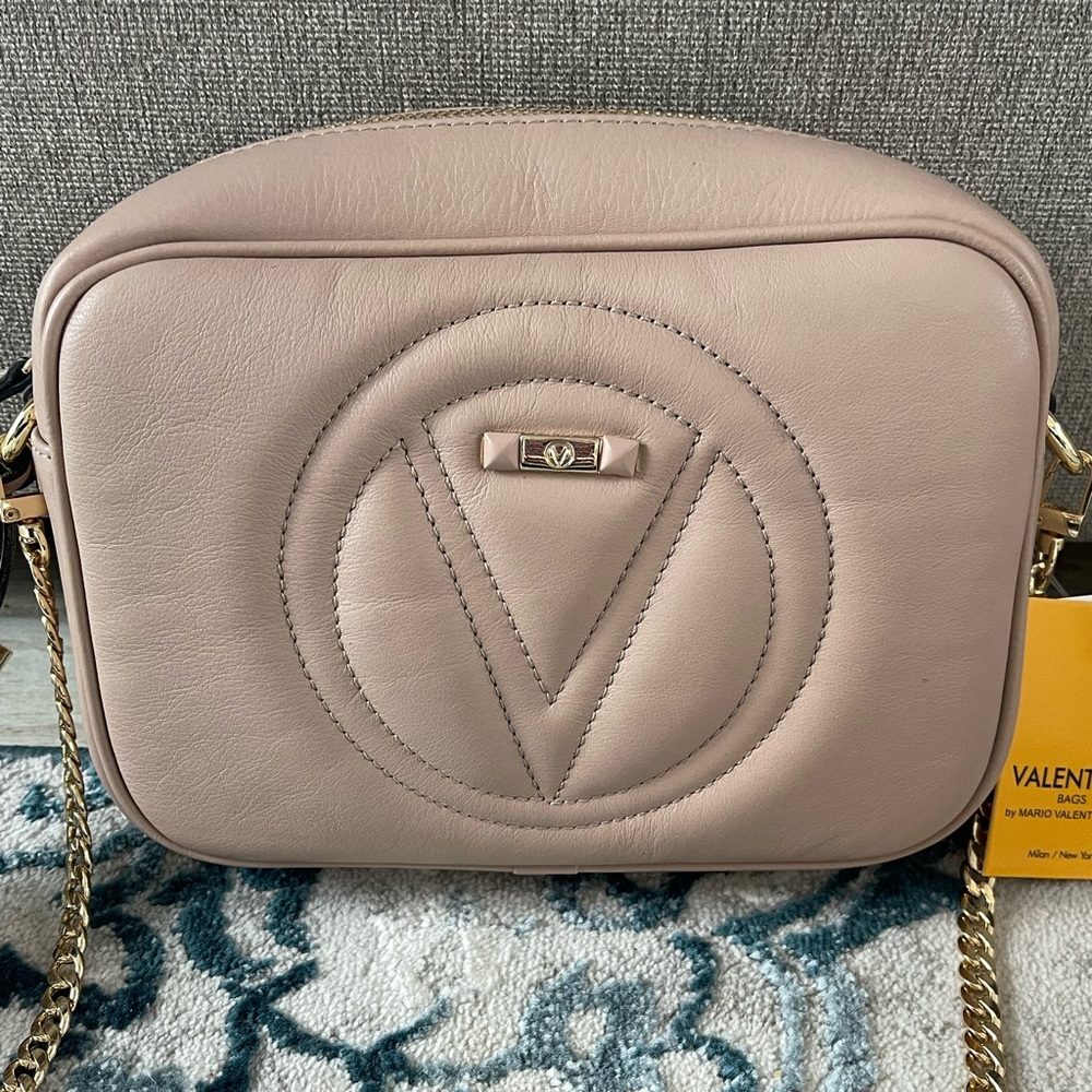 VALENTINO Mario Leather Crossbody Camera Bag tan